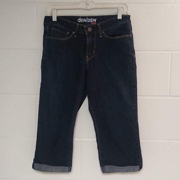 LEVIS DARK DENIM STRETCH CUFFED CAPRI CROPPED 5 POCKET JEANS - Picture 1 of 7